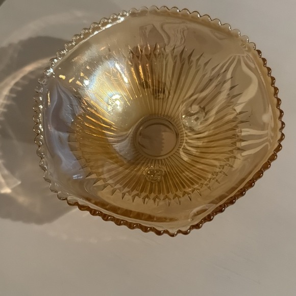 Vtg Marigold Amber‎ Depression Carnival Glass Candy Trinket Dish Bowl 3-Footed - Picture 2 of 6